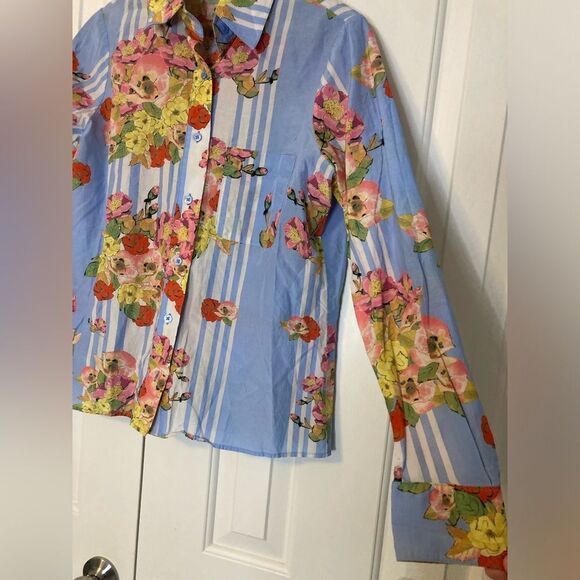 Tucker Silk Cotton Blend Button Down Collared Artsy Cottage Floral Blouse Small - Picture 6 of 10